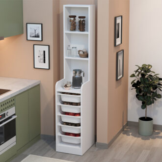 Έπιπλο κουζίνας - μπάνιου Utah Megapap με 5 συρτάρια χρώμα λευκό 34,6x44,3x178εκ.