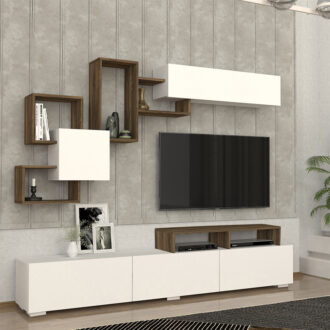 Alternative view of Σύνθεση τηλεόρασης Stamatia Megapap χρώμα λευκό - καρυδί 210x36,8x46,8εκ.