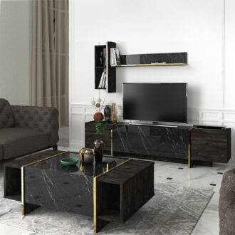 Alternative view of Τραπεζάκι σαλονιού Veyron Megapap χρώμα μαύρο rebab - μαύρο εφέ μαρμάρου 104x60x37,3εκ.