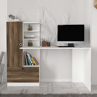 Alternative view of Γραφείο εργασίας Domingo Megapap χρώμα λευκό - καρυδί 149,5x60x120εκ.