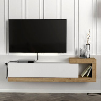 Alternative view of Έπιπλο τηλεόρασης επιτοίχιο Volare Megapap χρώμα λευκό - sapphire oak 150x29,6x38,6εκ.