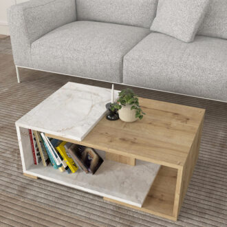 Alternative view of Τραπεζάκι σαλονιού Mareta Megapap χρώμα λευκό εφέ μαρμάρου - sapphire oak 81,8x50x35εκ.