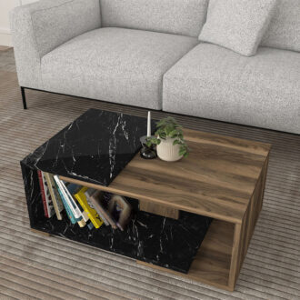 Alternative view of Τραπεζάκι σαλονιού Mareta Megapap χρώμα μαύρο εφέ μαρμάρου - καρυδί 81,8x50x35εκ.