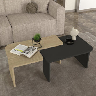 Alternative view of Τραπεζάκι σαλονιού σετ 2τμχ Lava Megapap χρώμα rota oak - ανθρακί 75x48,5x35,6εκ.