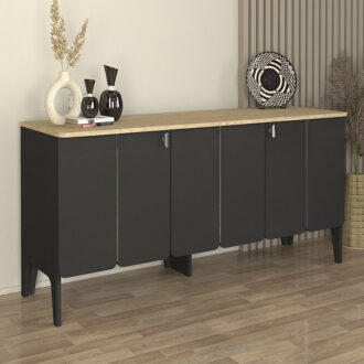 Alternative view of Μπουφές Pedro Megapap χρώμα ανθρακί - rota oak 150x45x75εκ.