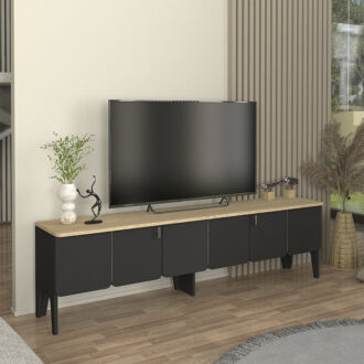 Alternative view of Έπιπλο τηλεόρασης Pedro Megapap χρώμα ανθρακί - rota oak 180x35x50,7εκ.