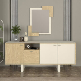 Alternative view of Καθρέπτης τοίχου Selinos Μegapap χρώμα sandstone - rota oak 65x2,2x85εκ.