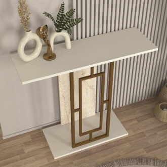 Alternative view of Κονσόλα Alderas Megapap χρώμα sandstone - travertine - χρυσό 90x29,6x76,8εκ.