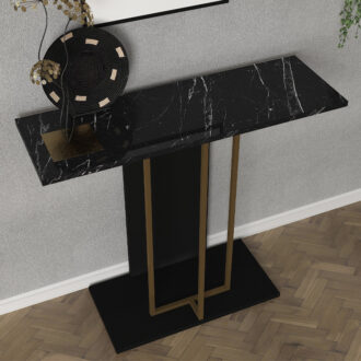 Alternative view of Κονσόλα Brandy Megapap χρώμα μαύρο - μαύρο εφέ μαρμάρου - χρυσό 90x29,6x76,8εκ.
