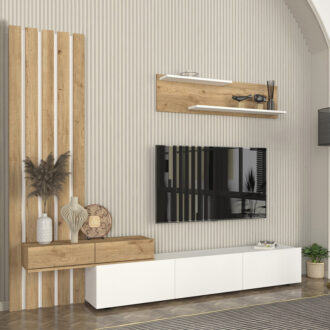 Alternative view of Σύνθεση τηλεόρασης Rosaline Megapap χρώμα λευκό - sepet oak 233x31,3x196,8εκ.