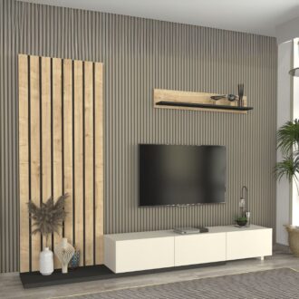 Alternative view of Σύνθεση τηλεόρασης Nagini Megapap χρώμα ivory - sapphire oak - ανθρακί 260x39,4x203,6εκ.