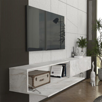 Alternative view of Έπιπλο τηλεόρασης επιτοίχιο Espanse Megapap χρώμα λευκό εφέ μαρμάρου 241,8x31,7x30εκ.