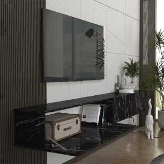 Alternative view of Έπιπλο τηλεόρασης επιτοίχιο Espanse Megapap χρώμα μαύρο εφέ μαρμάρου 241,8x31,7x30εκ.