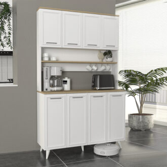 Έπιπλο κουζίνας Potter 4 Megapap χρώμα λευκό - rota oak 120x40x196,1εκ.