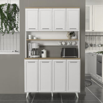 Alternative view of Έπιπλο κουζίνας Potter 4 Megapap χρώμα λευκό - rota oak 120x40x196,1εκ.