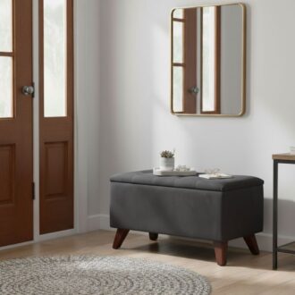 Alternative view of Σκαμπώ - Ταμπουρέ Lotus Megapap βελούδινο χρώμα ανθρακί 90x40x50εκ.