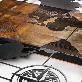 Alternative view of Διακοσμητικό τοίχου World Map Megapap ξύλινο - μεταλλικό χρώμα καρυδί - μαύρο 85x3x58εκ.