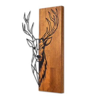 Alternative view of Διακοσμητικό τοίχου Deer Megapap ξύλινο - μεταλλικό χρώμα καρυδί - μαύρο 36x3x58εκ.