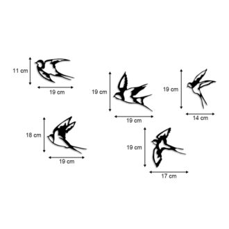 Alternative view of Διακοσμητικό τοίχου Swallows Megapap 5 τμχ μεταλλικό χρώμα μαύρο 19x19εκ.