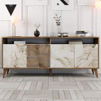 Alternative view of Μπουφές Milan Megapap χρώμα καρυδί - λευκό εφέ μαρμάρου 180x35x78,6εκ.