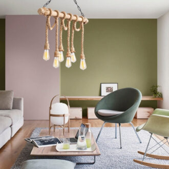 Alternative view of Φωτιστικό οροφής Giza Megapap E27 ξύλο - σχοινί εξάφωτο χρώμα φυσικό 80x8x90εκ.