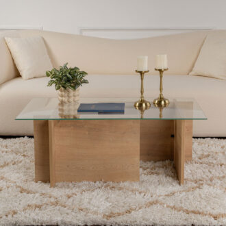 Alternative view of Τραπεζάκι σαλονιού Vetrino Megapap γυάλινο χρώμα honey oak 105x65x40εκ.