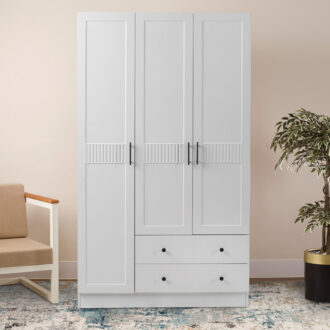 Alternative view of Ντουλάπα ρούχων Jenna Megapap τρίφυλλη με συρτάρια χρώμα λευκό 105x50x182εκ.