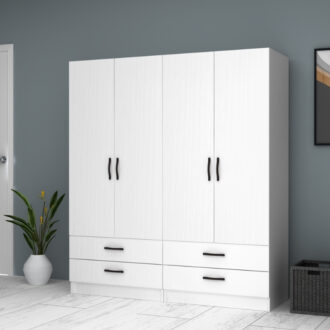 Alternative view of Ντουλάπα ρούχων Ricardo Megapap τετράφυλλη με συρτάρια χρώμα λευκό 160x51,8x181εκ.