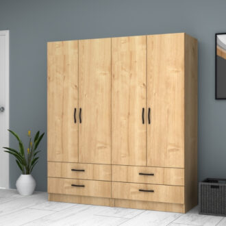 Alternative view of Ντουλάπα ρούχων Ricardo Megapap τετράφυλλη με συρτάρια χρώμα φυσικό οξιάς 160x51,8x181εκ.