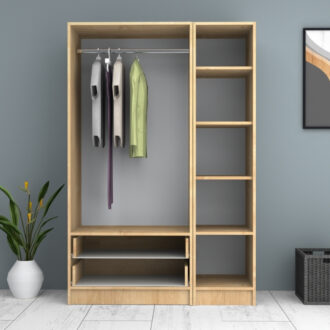 Alternative view of Ντουλάπα ρούχων Ricardo Megapap τρίφυλλη με συρτάρια χρώμα φυσικό οξιάς 120x51,8x181εκ.