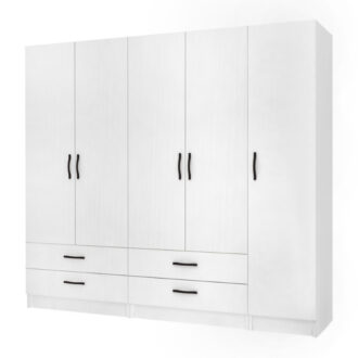 Ντουλάπα ρούχων Ricardo Megapap πεντάφυλλη με συρτάρια χρώμα λευκό 200x51,8x181εκ.