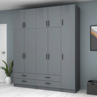 Alternative view of Ντουλάπα ρούχων Ricardo Megapap πεντάφυλλη με πατάρι και συρτάρια χρώμα ανθρακί 200x51,8x240εκ.