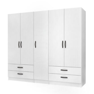 Ντουλάπα ρούχων Ricardo Megapap πεντάφυλλη με συρτάρια χρώμα λευκό 200x51,8x181εκ.
