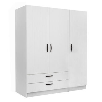 Ντουλάπα ρούχων Victoria Megapap τρίφυλλη με συρτάρια χρώμα λευκό 150x60x181εκ.