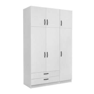 Ντουλάπα ρούχων Victoria Megapap τρίφυλλη με πατάρι και συρτάρια χρώμα λευκό 150x60x240εκ.