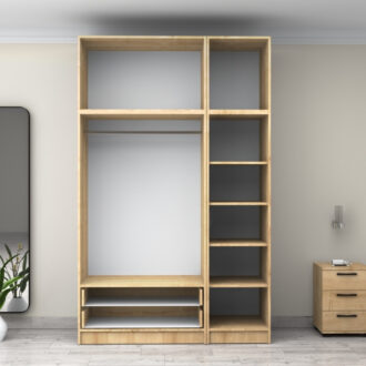 Alternative view of Ντουλάπα ρούχων Victoria Megapap τρίφυλλη με πατάρι και συρτάρια χρώμα φυσικό οξιάς 150x60x240εκ.