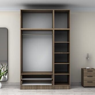 Alternative view of Ντουλάπα ρούχων Victoria Megapap τρίφυλλη με πατάρι και συρτάρια χρώμα καρυδί 150x60x240εκ.