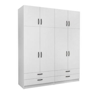Ντουλάπα ρούχων Victoria Megapap τετράφυλλη με πατάρι και συρτάρια χρώμα λευκό 200x60x240εκ.