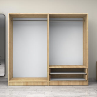 Alternative view of Ντουλάπα ρούχων Victoria Megapap τετράφυλλη με συρτάρια χρώμα φυσικό οξιάς 200x60x181εκ.