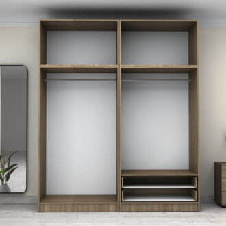 Alternative view of Ντουλάπα ρούχων Victoria Megapap τετράφυλλη με πατάρι και συρτάρια χρώμα καρυδί 200x60x240εκ.