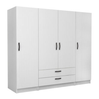 Ντουλάπα ρούχων Victoria Megapap τετράφυλλη με συρτάρια χρώμα λευκό 200x60x181εκ.