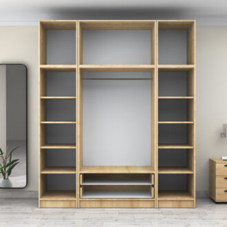 Alternative view of Ντουλάπα ρούχων Victoria Megapap τετράφυλλη με πατάρι και συρτάρια χρώμα φυσικό οξιάς 200x60x240εκ.