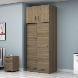 Alternative view of Ντουλάπα ρούχων Regio Megapap δίφυλλη συρόμενη με πατάρι χρώμα καρυδί 100x60x240εκ.