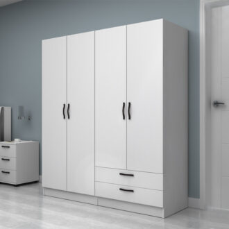 Alternative view of Ντουλάπα ρούχων Vivian Megapap τετράφυλλη με συρτάρια χρώμα λευκό 160x51,8x181εκ.