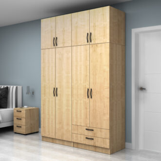 Alternative view of Ντουλάπα ρούχων Vivian Megapap τετράφυλλη με πατάρι και συρτάρια χρώμα φυσικό οξιάς 160x51,8x240εκ.