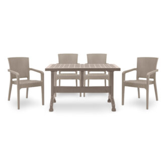 Σετ τραπεζαρία κήπου Callan Megapap 5τμχ πολυπροπυλενίου τραπέζι 140x70 - πολυθρόνα recycled χρώμα cappuccino S_GP046-0003,2+GP046-0001,3x4