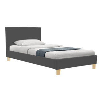 Κρεβάτι Nevil pakoworld ύφασμα ανθρακί με ξύλινο πόδι σε φυσική απόχρωση 100x200εκ