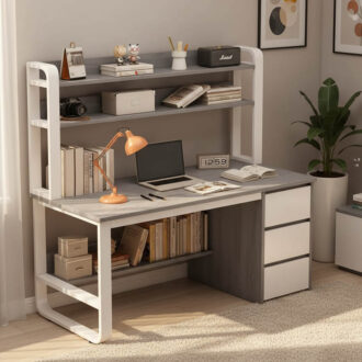 Alternative view of Γραφείο Soco pakoworld με ραφιέρα-MDF γκρι-λευκό 120x50x147εκ