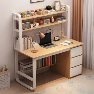 Alternative view of Γραφείο Soco pakoworld με ραφιέρα-MDF φυσικό-λευκό 120x50x147εκ