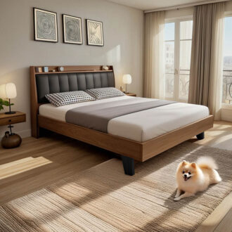 Alternative view of Κρεβάτι Frankly pakoworld mdf-pu σε καρυδί-μαύρο απόχρωση 150x200εκ